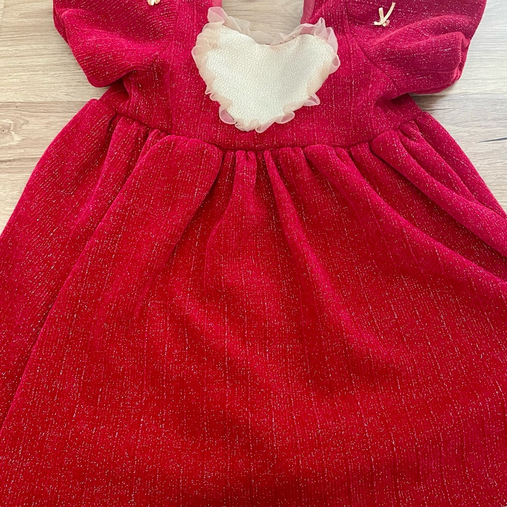 Sparkly red a d gold Dress with Heart Detail